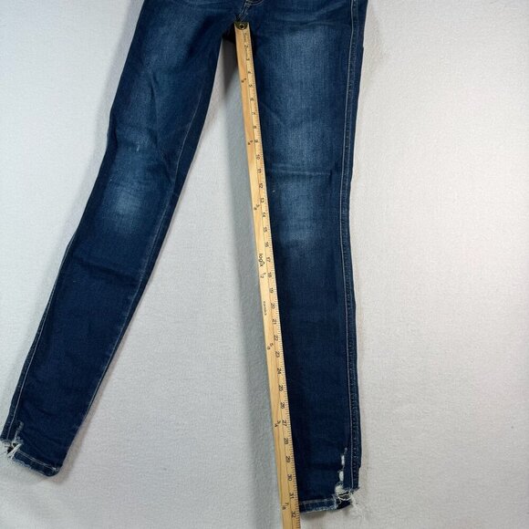 Flying Monkey Jeans Womens 26 Blue Skinny Mid Rise Dark Wash Stretch Distressed - Picture 6 of 11